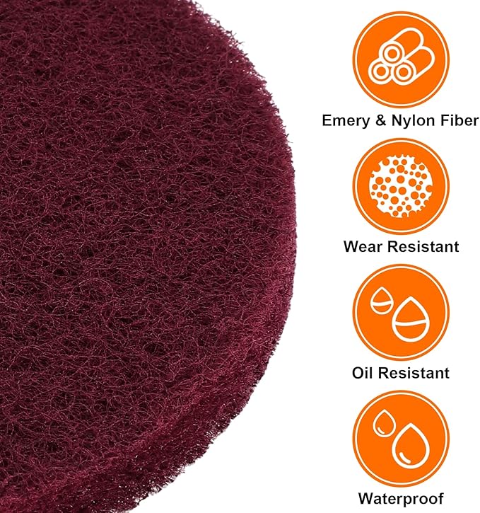 HARFINGTON 12pcs Scrubber Scouring Pads 400 Grits 4 Inch Drill Power Brush Hoop and Loop Surface Conditioning Disc Drill Scuffing Disc Scrub Pads for Home Kitchen Cleaning, Red