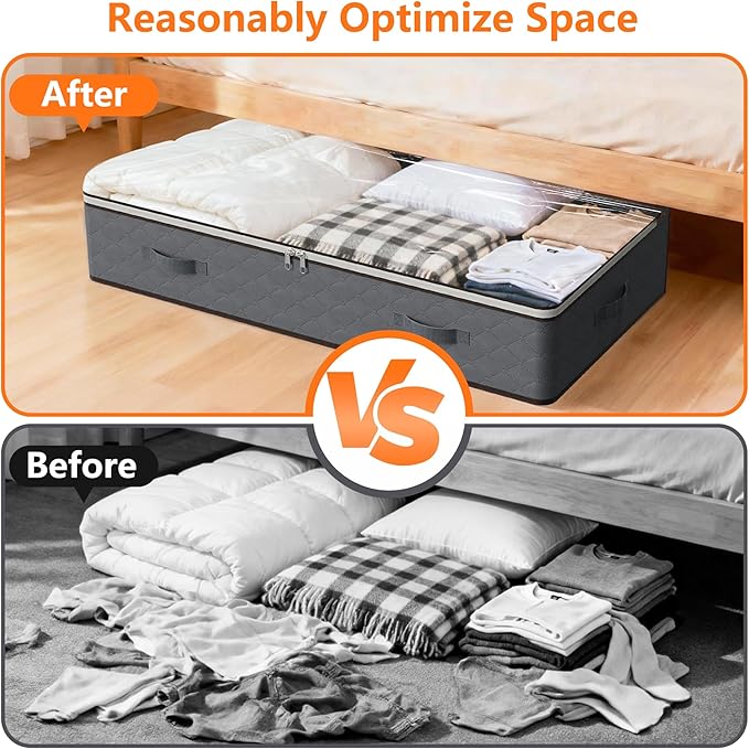90L Under Bed Storage Containers,2-Pack Closet Organizers and Storage Bins,for Organization and Storage Clothes, Shoes, Blankets & Pillows,Visible Transparent Top Storage Bins with Lids, Grey