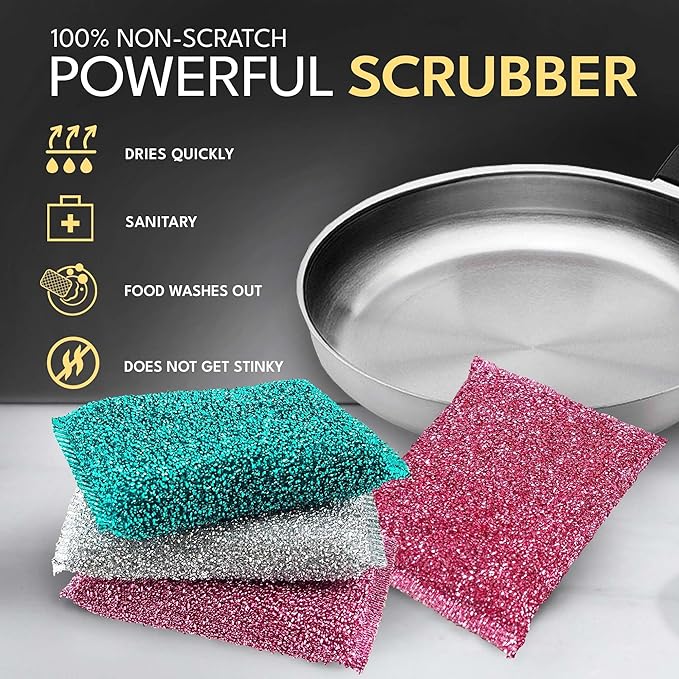 Sponges for Kitchen (30 Pcs Pack) - Non Scratch Scrubbers for Cleaning Dishes - Best Dish Sponge Scrub Pads for Dishwashing & Washing - Household Scrubber Supplies & Tool for Pots, Pans, Sink