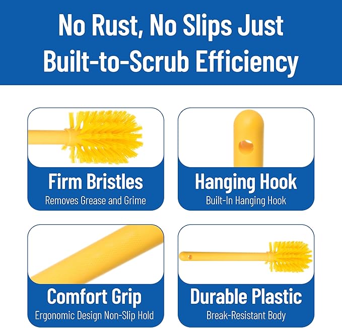 SPARTA 12 Inch Bottle Brush with Polyester Bristles and Plastic Handle, Color Coded, Large Round Head Cleaner for Bottles Jars and Food Service Equipment, Yellow