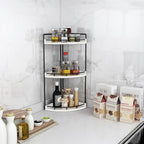 Dorhors 3-Tier Corner Bathroom Organizer Countertop for Storage,Vanity Tray,Wood Counter Organizer for Kitchen,Bathroom,Dresser (Rustic White)
