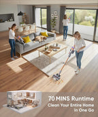 Cordless Vacuum Cleaner, 600W 50KPA 70Mins Vacuum Cleaners for Home,Stick Vacuum with Self-Standing ,Wall Mount Dock, 3.3Ft Hose,Aromatherapy, Household Vacuum for Pet Hair/Carpets/Hardwood（X7A Pro）