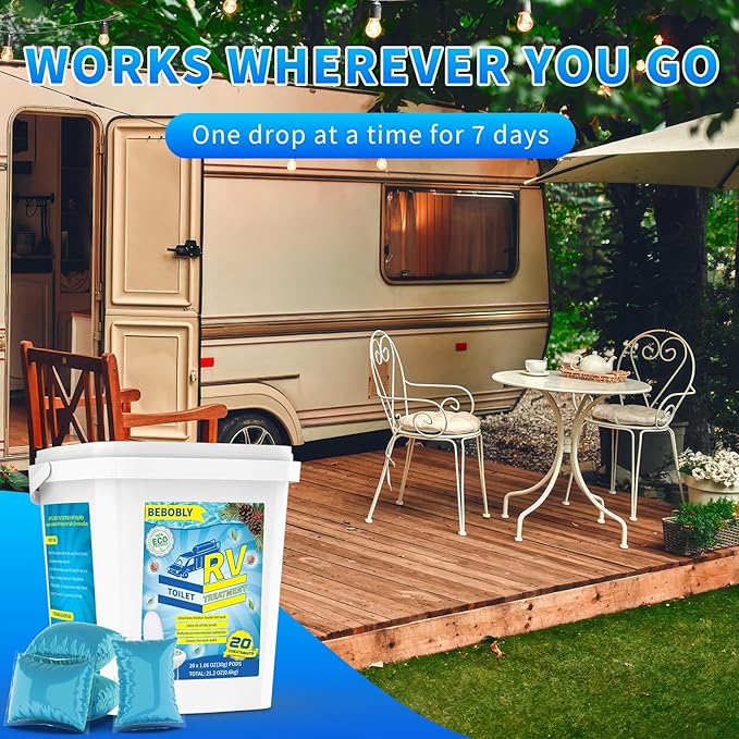 RV Toilet Treatment Drop Ins, Extra Strength Septic Tank Treatment & Cleaner, Waste Breakdown/Odor Control, RV Black Tank Treatment for RVs, Boats & Portable Toilets (20 Pack)