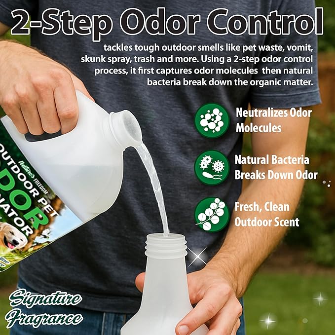 Nature's Freedom Hose-End Outdoor Pet Odor Eliminator – Gallon Enzyme Cleaner with Spray Gun for Yard, Turf, Patios, Kennels, Concrete