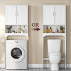 Yaheetech Over The Toilet Cabinet, Double Door Bathroom Storage Organizer, Toilet Rack with Inner Adjustable Shelf and Open Storage Shelf, White