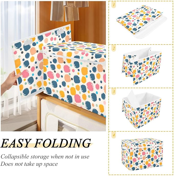 senya Large Storage Bins with Linen Collapsible Foldable Storage Cubes Fabric Closet Organizer Containers box with Flip-Top Lid for Home Bedroom Office 16.7 x 12.6 x 11.8in (Polka Dots)