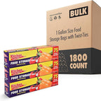 1 Gallon Food Storage Bags with Twist Ties (1800 Count) Bulk Freezer Storage Bags Gallon Size for Bread, Vegetables, Fruit, and More, Clear Disposable Twist Tie Storage Bags, Stock Your Home