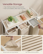 VASAGLE Laundry Hamper, Laundry Basket Sorter with 3 Pull-Out and Removable Bags, Shelf, Metal Frame, 3 x 10.6 Gallons (40 L), 36.4 x 13 x 28.4 Inches, Cappuccino Beige and Natural Beige UBLH301LH01