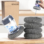 Dispensing Steel Wool Scrubber, Heavy Duty Stainless Scouring Pad with Dispenser, Brush with Soap Dispenser, Steel Sponge Scourer for Kitchen, Dishes, Pan, Stove, Grill, Cast Iron 1+4