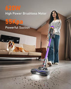 TVTAU Cordless Vacuum Cleaner, 620W 55KPA 75Mins Runtime Stick Vacuum with Self-Standing, LED Display, V-Shape Anti-Tangle Brush, 8-Stage Filtration, for Hardwood Floors Carpets Pet Hair, T10 Pro