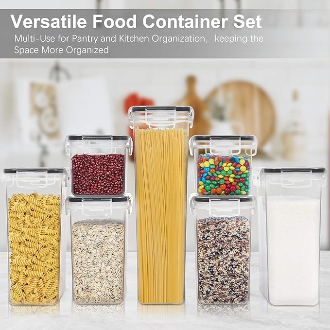 PANTRYSTAR Airtight Food Storage Containers with Lids, 7 PCS BPA Free Kitchen Canisters for Spaghetti, Pasta, Dry Food, Flour and Sugar, Plastic Canisters for Pantry Organization and Storage