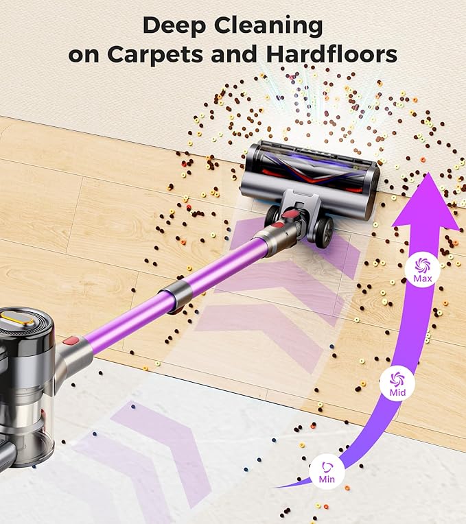 Cordless Vacuum Cleaner, Upgraded 550W 45Kpa 60Mins Vacuum Cleaners for Home, Anti-Tangle Stick Vacuum with Self-Standing, LED Display, 8-in-1 Wireless Vacuum for Carpet Pet Hair Hardfloor