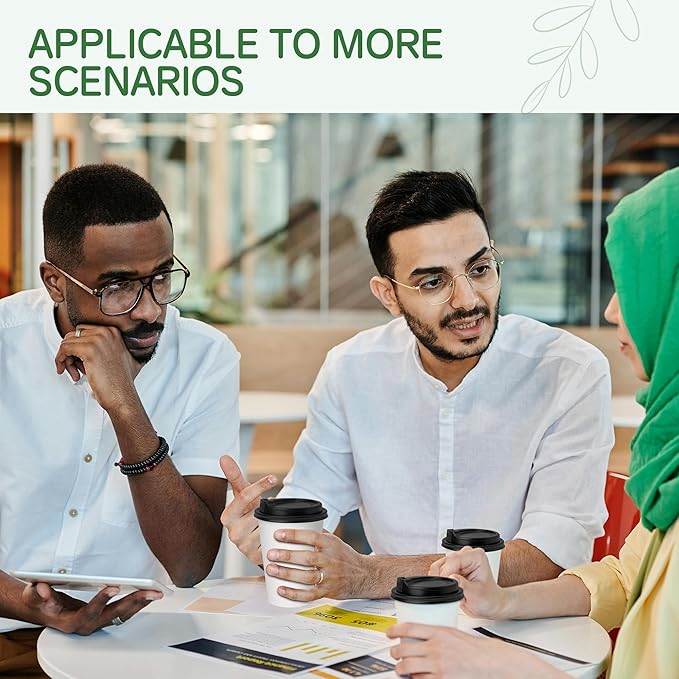 12 oz Coffee Cups with Lids 100 Pack, White Leak-Proof Disposable Coffee Cups for Hot/Cold Beverages, Party Supplies, To-Go Paper Cups for Coffee, Tea, Office, Picnic