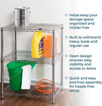 Honey-Can-Do 3-Tier Heavy-Duty Adjustable Shelves, Metal Storage Rack with 250-lb Shelf Capacity, Chrome, 14" W x 24" L x 30" H
