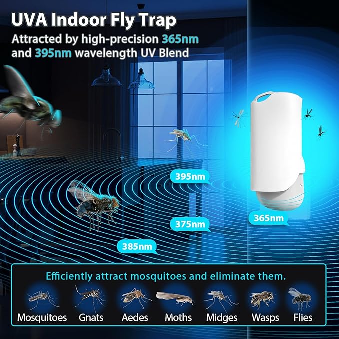 Flying Insect Trap for Indoors, Plug-in Fruit Fly Trap Catcher, Adjustable Lighting Bug Zapper for House Flies, Mosquitoes, Fruit Flies, Gnants, and Mosquitos, Office (Include 5 Refills)