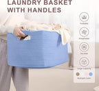 72L Large Baby Girls Laundry Basket for Nursery Storage,Cute Woven cotton Rope Baskets for Kids Toy，Gifts, Boho Square Wicker Blanket hamper for Living Room,Bedroom Dirty Clothes,Blue Purple