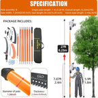 Manual Pole Saw for Tree Trimming, 27 FT Manual tree purner with 8 Fiberglass Handles, Sharp steel Blade and Heavy-Duty Giant Scissors, Extendable Design for Tree Maintenance, Orange