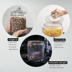 Restaurantware Vetri 0.5 Gallon Glass Storage Jar 1 Dishwashable Glass Cookie Jar - Airtight Seal Wide Opening Clear Glass Candy Jar Knob Handle Lid For Kitchen Laundry Or Storage