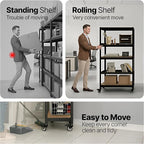 HOMEDANT House 48.1" 5-Tier Metal Rolling Cart Shelf Rack Casters Heavy Duty Laminated Wheel Shelving Unit Adjustable Utility Storage Shelves Shelf Kitchen Garage Black 2Pack