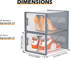 SIMPDIY Shoe Storage, 12 Pack X-Large Shoe Organizer for Closet, Shoe Boxes Clear Plastic Stackable Shoe Storage Boxes for Size 13