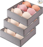 Bra Storage Drawers Organizer for Clothing Underwear Dresser Drawer Organizer Dividers Foldable Storage Cube Bins for Bra, Underwear,3 Pack （Grey）