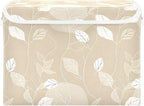 Large Storage Bins with Linen Collapsible Foldable Storage Cubes Fabric Closet Organizer Containers box with Flip-Top Lid for Home Bedroom Office 16.7 x 12.6 x 11.8in (White Line Leafs Ink Beige)