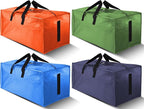 HOMESURE 4 Pack Large Strong Moving Bags with Zippers & Carrying Handles - Water-Resistant - Heavy Duty Storage Tote for Space Saving, Fold Flat, Alternative to Moving Box (Multicolored)
