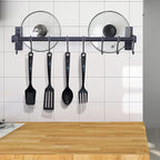 Dseap Pot Rack - Pots and Pans Hanging Rack Rail with 8 Hooks, Double Bars, Pot Hangers for Kitchen, Wall Mounted, Black, Pack of 2