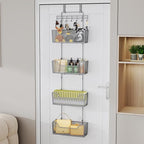 HapiRm Over The Door Organizer - Hanging Door Organizer with 4 Metal Large Capacity Baskets and Adjustable Coat Hook for Bathroom Bedroom Kitchen Pantry Closet Cabinet