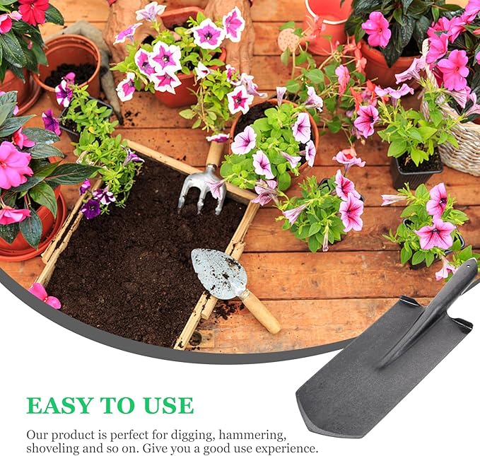 Lurrose Thickened Manganese Steel Narrow Tip Garden Shovel Spade for Tree Planting and Soil Digging, Sturdy Metal Gardening Spade Tool for Lawn and Outdoor Use