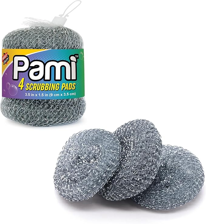 PAMI Heavy Duty Stainless Steel Sponge Scrubber Non-Scratch Metal Sponges Kitchen Metal Scratch Pads for Pots Pans Pack of 4