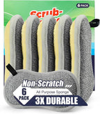 Dual Sided Multi-Purpose Sponges Kitchen,Non Scratch Dish Sponge for Washing Dishes Cleaning Kitchen，Rough Scrubbers for Non-Stick Cookware, Soft Microfiber Scrub for Dishes(Yellow,6Pack)