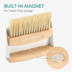 Navaris Small Dustpan and Brush Set - Wooden Mini Dustpan and Compact Horsehair Brush for Sweeping Table and Countertop - White