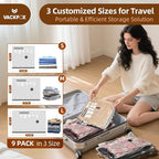 Travel Vacuum Storage Bags, 9 Pack Carry-On Size for Luggage and Suitcase, Vacuum Storage Bags, Vacuum for Bags Storage, Space Saver for Clothes & Clothing - 80% Space Saver(No pump)
