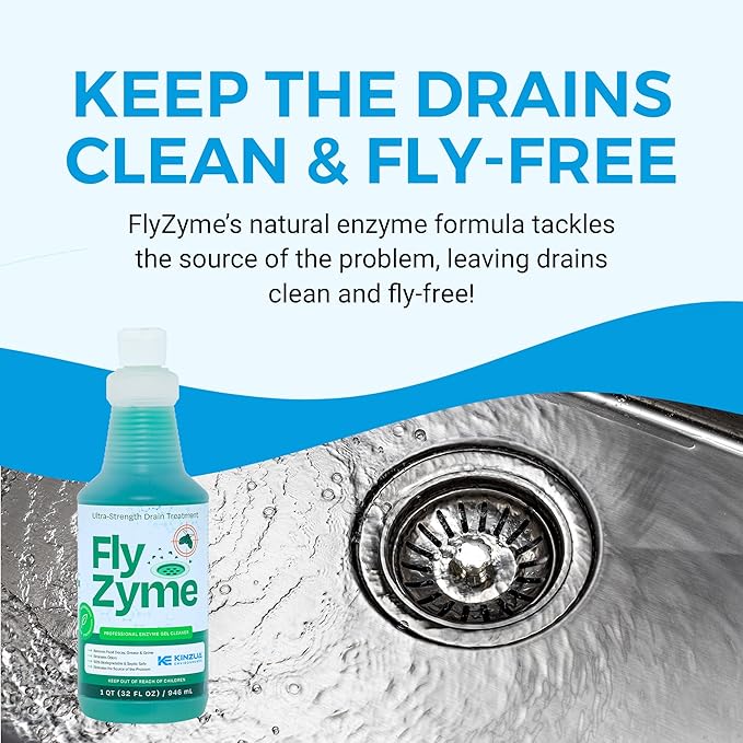 Fly-Zyme, Highly Concentrated Enzyme Drain Cleaner for Pipes, Drain Gel for Fruit Flies, Organic Waste Degrader & Odor Neutralizer, 32 fl oz, Pack of 2
