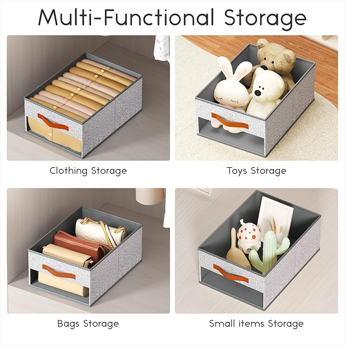 Homsorout Drawer Organizers and Storage - 10 Pack Foldable Pants Organizer with Clear Window & Handles, Fabric Closet Organizer for Clothes, Jeans, Sweaters, Towels, T-shirt, Scarf (Ant Light Gray)