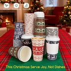 Christmas Disposable Cups 16 oz Paper Cups, 48 Sets Paper Coffee Cups with lids for Coffee/Tea/Water/Juice, Ugly Sweater Paper Cups for Hot & Cold Beverages, Party & Holiday Supply 144pcs