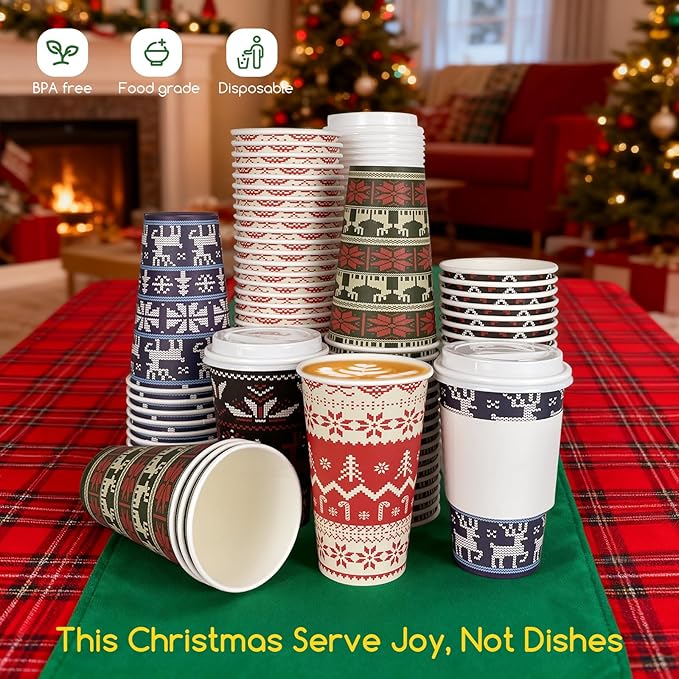 Christmas Party Supplies 16 oz Paper Cups (24 sets, Ugly Sweater)