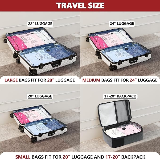 Vacuum Bags for Travel with Rechargeable Pump, 18 Combo (6L/6M/6S) Compression Packing Seal Bags for Luggage Suitcase, Space Saver for Clothing and Clothes Storage Travel