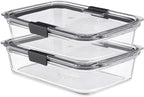 Rubbermaid Brilliance Glass Food Storage Containers, 8 Cup, Set of 2, BPA-Free, Leak-Proof, Clear