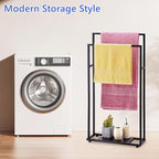 Towel Racks for Bathroom, 39'' Tall 2 Tier Bathroom Towel Stand with Storage Shelves, Modern Standing Pool Drying Rack for Outdoor, Black, ALHAKIN