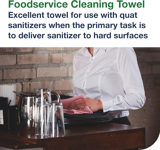 Tork Foodservice Cleaning Towel Pink and White, 1/4 Fold, 1 x 200 Towels, 192187