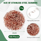 Yinkin 100 Pieces Stainless Steel Scrubber Bulk Steel Wool Scrubber Metal Sponge Wire Scouring Pad Heavy Duty Clean Dish Pot Pan and Oven for Kitchen, Bathrooms, and More (Copper)