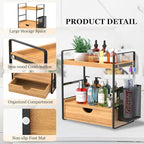 LEMIKKLE Bathroom Counter Organizer with Drawer and Basket,Wood Countertop Organizer for Bathroom Decor Makeup Tray for Perfume Skincare Bedroom Kitchen Corner