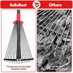 BsBsBest 61 Inch Rake for Leaves with 18 Metal Tines 10-18" Expandable Head Rakes Adjustable Handle for Lawn Leaf Rake Yard Tools for Collecting Leaves, Grass Clippings, Garbage