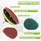5 Inch Scrub Drill Brush Power Scouring Pads Household Cleaning Set for Kitchen Bathroom 4 Red Pads 4 Green Pads 1 Drill Attachment and 1 Universal Shaft
