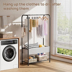 Golpart Freestanding Metal Garment Rack - Heavy Duty Coat & Clothes Hanger for Hanging/Drying, Portable Closet Storage for Laundry Room/Bedroom, Black