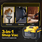 GEVEELIFE Cordless Shop Vac Wet and Dry, 4.3 Gallon Shop Vac with 5.0Ah Battery Powered, Fast Charger, HEPA Filter, Strap & Wheels, 3-in-1 Wet Dry Vacuum Cleaner for Garage, Car, Workshop