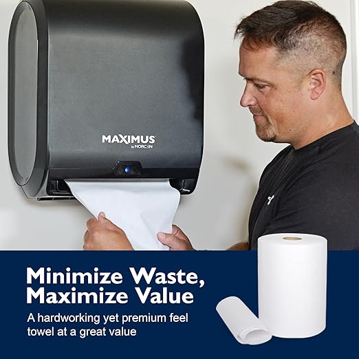 Maximus X0907 Recycled Paper Towels with Superior Absorbency, 10" Commercial Paper Towels Rolls Suitable for Office, Restaurant, and Healthcare Facilities, 6 Rolls Per Case