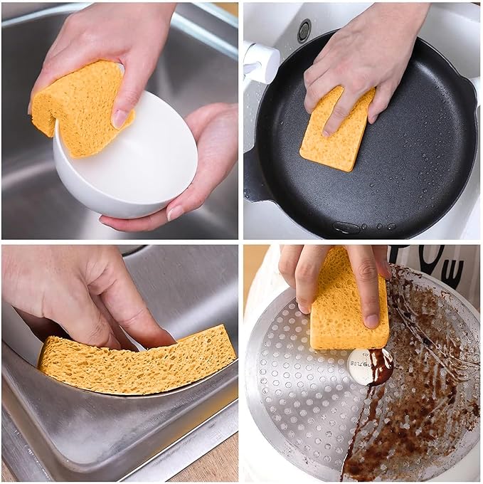 24 - Pack Non-Scratch Scrub Sponges - Sponges for Dishes and Washing Dishes, Cleaning Sponges for Kitchen Home and More (Yellow)